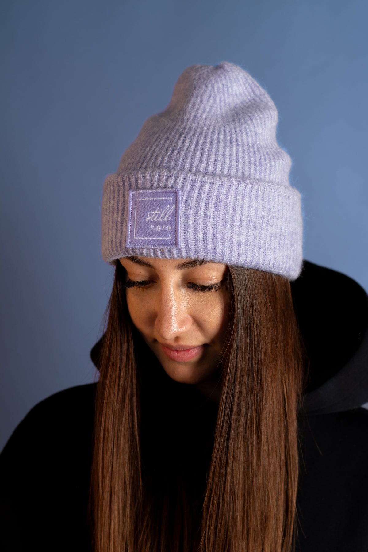 Beanie "still here" lavender soft rib